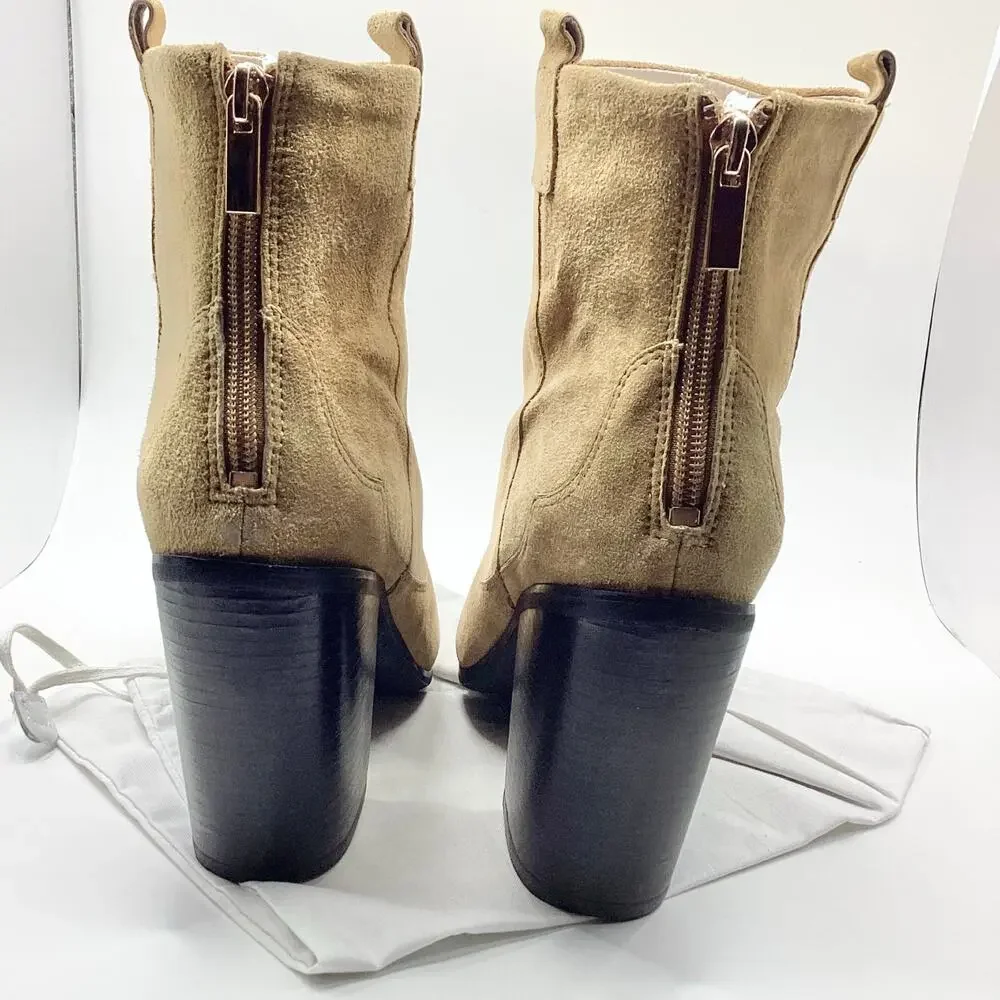 Revolve Raye Ella Tan Suede Heeled Western Ankle Cowboy Boot 9 NEW